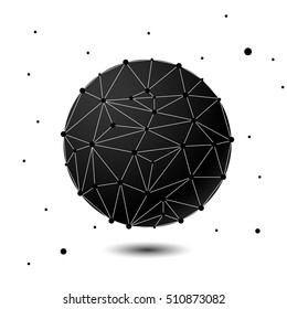 Global mesh sphere. Abstract geometric shape with spherical severed off triangular faces.