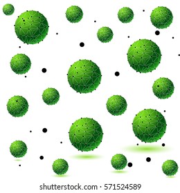 Global mesh sphere. Abstract geometric shape with spherical severed off triangular faces. green ball