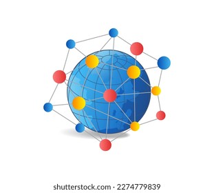 Global micro network isometric flat 3d illustration concept