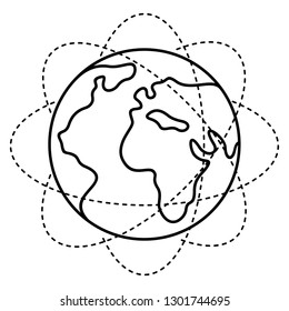 Global mobile payments. Vector outline icon isolated on white background.