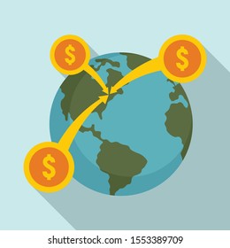 Global money crowdfunding icon. Flat illustration of global money crowdfunding vector icon for web design