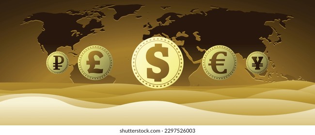 Global Money Flow - Shimmering Golden Currency Symbols and World Map Banner