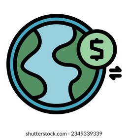 Symbol für globales Geld - Umriss-Vektorgrafik. Mobilcard. Banküberweisungsfarbe