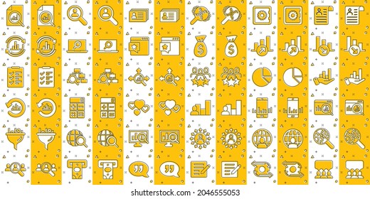 Global money icon set in comic style. Global information cartoon vector illustration on white isolated background. Finance data splash effect business concept.