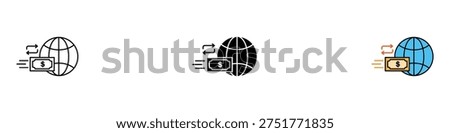 Global money transfer icon set. International remittance and online payment symbol. Vector Illustration.