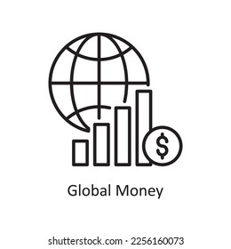 Global Money Vector Outline Icon Design illustration. Shopping and E-Commerce Symbol on White background EPS 10 File