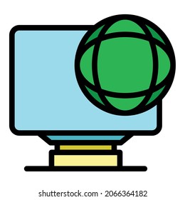 Global monitor icon. Outline global monitor vector icon color flat isolated
