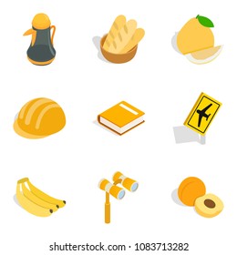 Global movement icons set. Isometric set of 9 global movement vector icons for web isolated on white background