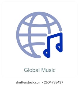 Global Music and globe icon concept