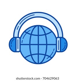 Icono de línea vectorial de servicio de música global aislado en fondo blanco. Icono de línea de servicio de música global para infografía, sitio web o aplicación. Icono azul diseñado en un sistema de cuadrícula.