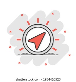 Global navigation icon in comic style. Compass gps vector cartoon illustration on white isolated background. Location discovery business concept splash effect.