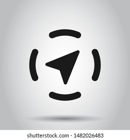 Global navigation icon in flat style. Compass gps vector illustration on isolated background. Location discovery business concept.