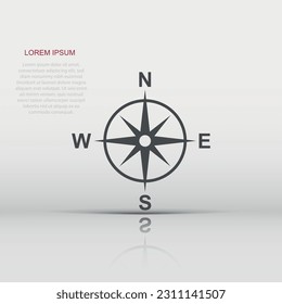 Global navigation icon in flat style. Compass gps vector illustration on white isolated background. Location discovery business concept.