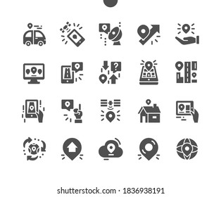 Global navigation and maps. Telecommunication technology concept with satellite dish connection. Location. Vector Solid Icons. Simple Pictogram