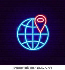 Global Neon Sign. Vector Illustration of Business Service Promotion.