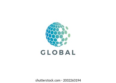 Global network 3d blue color communication and technology logo