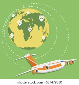 Global network of air cargo trucking and commercial transportation. International worldwide logistic company vector illustration..