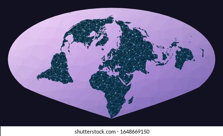 Global network. Allen K. Philbrick's Sinu-Mollweide projection. World network map. Wired globe in Sinu-Mollweide projection on geometric low poly background. Amazing vector illustration.