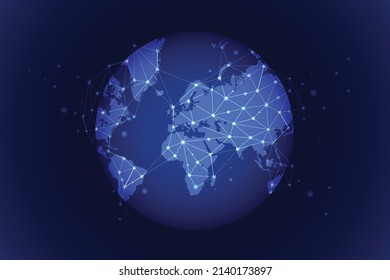 Global network around planet earth from space. Global social network. glowing lines symbols of the Internet, radio, television, mobile and satellite communications.