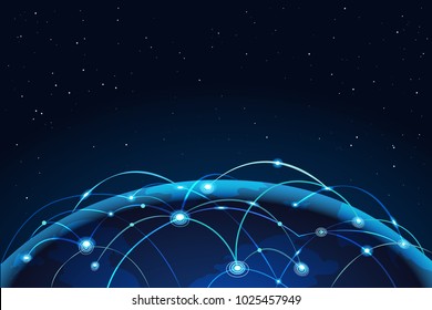 Global network background. World map with coherent nodes along the lines. Communications. social network. information technology.