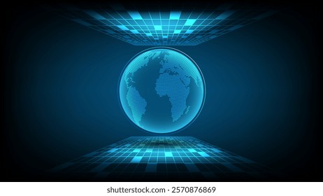 Global network background. World map dotted with Abstract Line and Rectangle shape glow perspective vector design, Internet  technology concept or Futuristic globalization interface