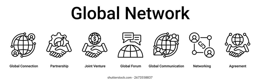 Global Network banner web icon vector illustration concept for business with icon of Global Connection, Partnership, Joint Venture, Global Forum, Global Communication, Networking.