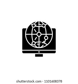 Global network black icon concept. Global network flat  vector symbol, sign, illustration.