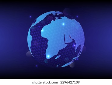 Global network, global business and technology. AI artificial intelligence. World tech connect. Blue background technology vector. Chat bot. Planet Earth