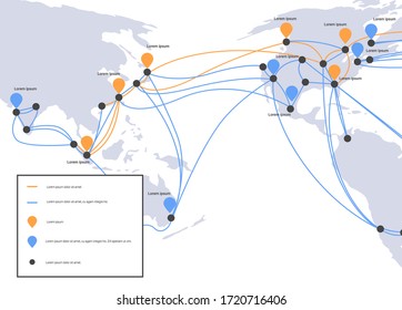 conexiones globales de cable de red y sistema de transferencia de información tecnología cartográfica mundial conexión a Internet concepto de telecomunicaciones infografía horizontal espacio de copia horizontal ilustración vectorial