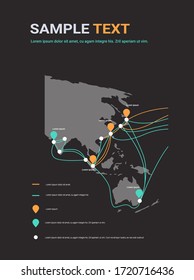 global network cable connections and information transfer system world map technology internet connection telecommunications concept infographic vertical copy space vector illustration
