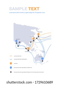 global network cable connections and information transfer system world map technology internet connection telecommunications concept infographic vertical copy space vector illustration