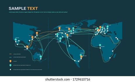 conexiones de cable de red global y sistema de transferencia de información tecnología cartográfica mundial conexión a internet concepto de telecomunicaciones infografía horizontal espacio de copia ilustración vectorial