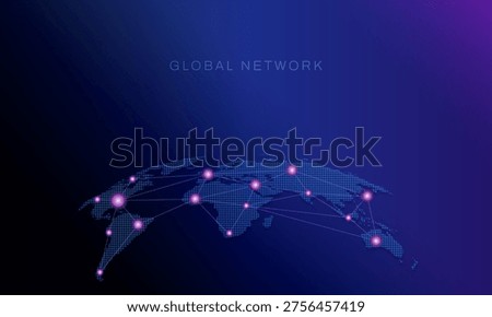 Global Network Communication with Connected World Map and Data Technology Background