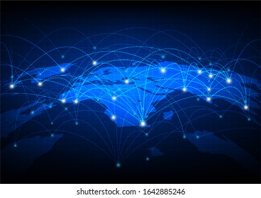 Global network communication worldwide . vector futuristic internet digital technology connect point on earth map .