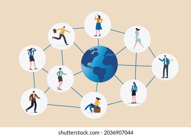 Global network community, offshore or remote work around the world, social media or work networking, connect or link people together concept, business people connect with line around global world.