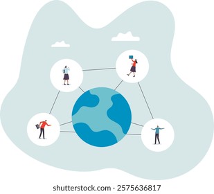 Global network community, offshore or remote work around the world, social media or work networking,business concept.flat character.