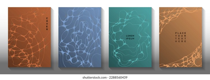 Cubiertas vectoriales abstractas de concepto de red global. Olas de doodle rompen fondo. Plantillas vectoriales de banner plano. Conjunto de diseño gráfico de portadas de la física de radio.