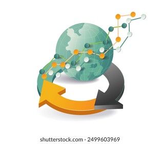 Global network concept with arrows circling around a globe