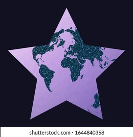 Global network concept. Berghaus star projection. World network map. Wired globe in Berghaus projection on geometric low poly background. Captivating vector illustration.