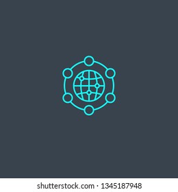 global network concept blue line icon. Simple thin element on dark background. global network concept outline symbol design. Can be used for web and mobile UI/UX