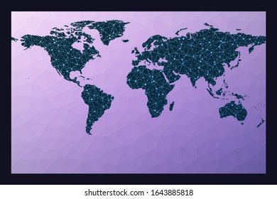 Global network concept. Cylindrical stereographic projection. World network map. Wired globe in Cylindrical Stereographic projection on geometric low poly background. Vibrant vector illustration.