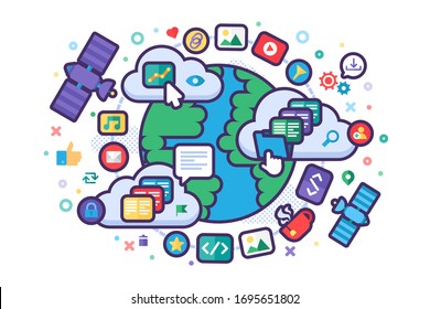 Global Network Concept Illustration. Internet, web and digital technology. Internet traffic. Vector