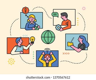 Global network concept. People who communicate with each other. flat design style minimal vector illustration