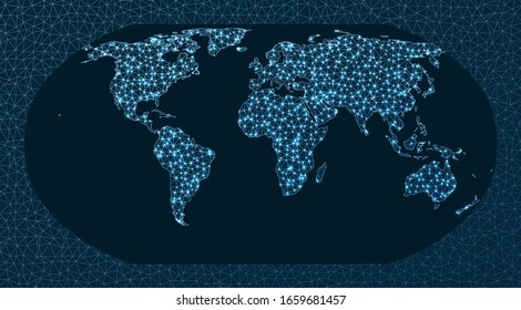 Global network concept. Robinson projection. World Network. Vibrant connections map. Vector illustration.