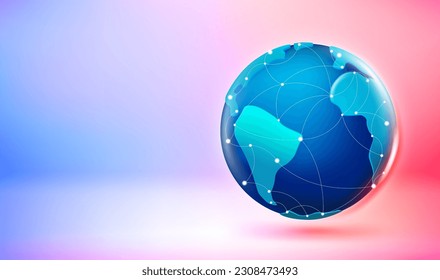 Global network concept. Shining futuristic Earth. 3d vector banner with copy space