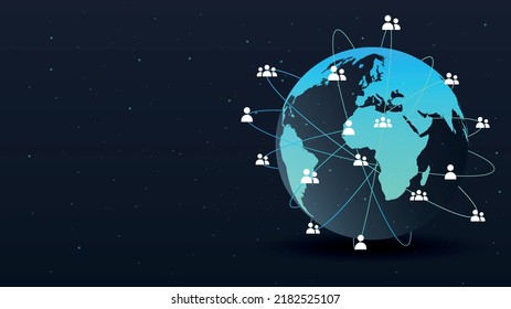 Global network concept. User tags on globe, international communication. Modern technologies and digital world, wireless connection. Location and geolocation. Cartoon flat vector illustration