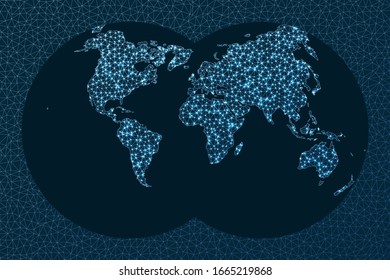 Global network concept. Van Der Grinten 4 projection. World Network. Charming connections map. Vector illustration.