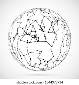 Global network concept.Polygonal network structure vector.Low poly ball. Wireframe dotted background.
Technological abstract connection sphere.Sphere with lines and dots.3d illustration