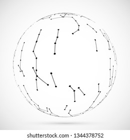 Global network concept.Polygonal network structure vector.Low poly ball. Wireframe dotted background.
Technological abstract connection sphere.Sphere with lines and dots.3d illustration
