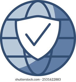 Icono de red global conectado, símbolo de seguridad de conexión a Internet. Diseño de color azul reemplazable